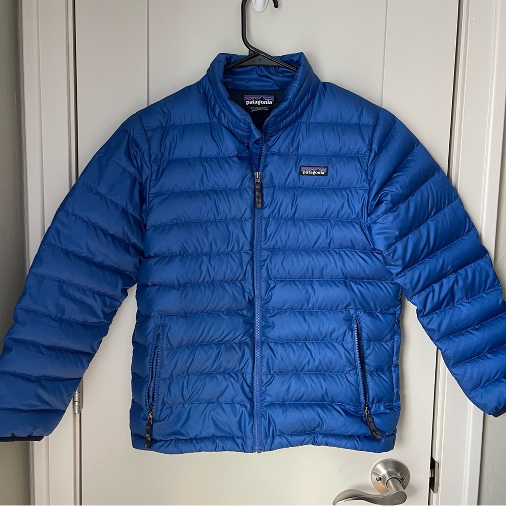 Patagonia Kids Down Fill Puffer Jacket Blue Large Full Zip Outdoor